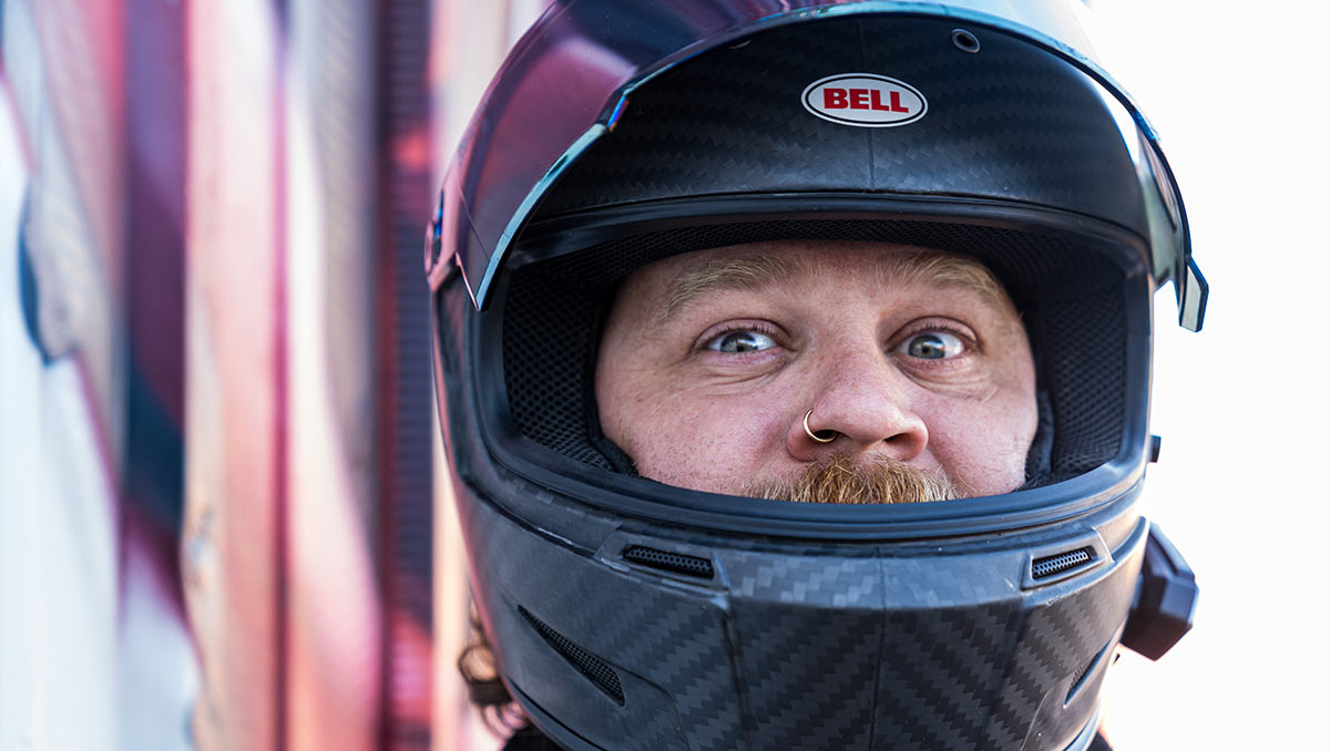 Dumptruck wearing his Bell Eliminator Helmet
