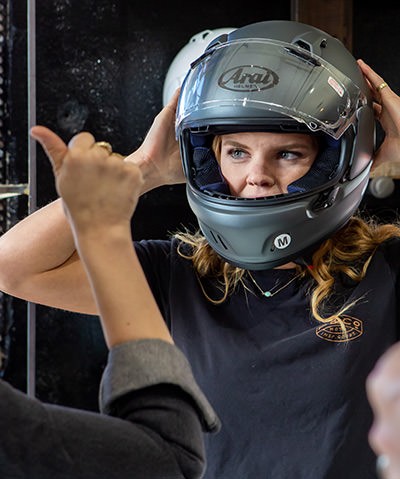 Tamara wearing Arai Motorcycle Helmet