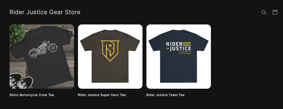 Rider Justice Gear Store - link to official Shopify store front