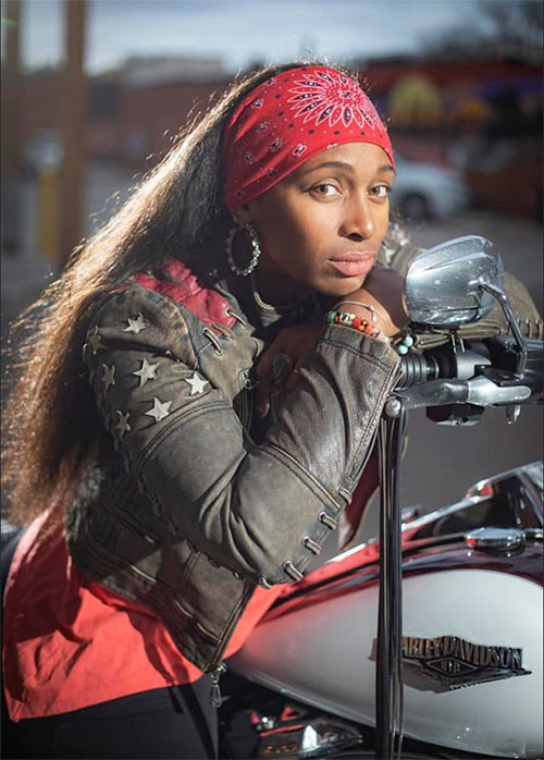Rachel Renee Baldwin on her Harley-Davidson Road King.