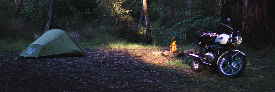 Motorcycle with small tent camping