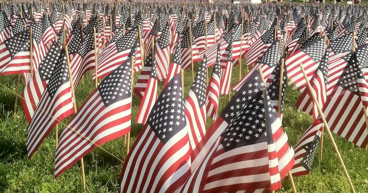 Support our veterans - collection of American Flags