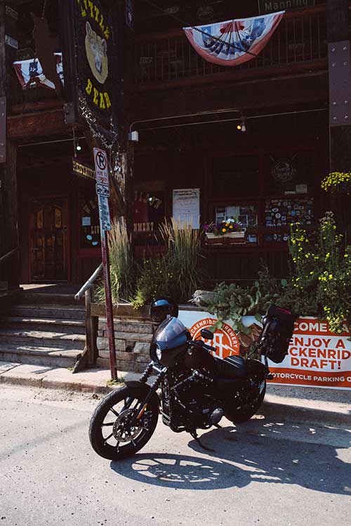 Motorcycle at Little Bear Saloon in Evergreen Colorado
