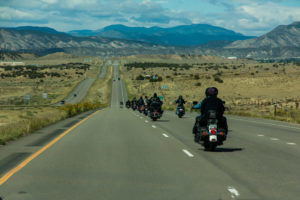 Group motorcycle ride on Colorado freeway