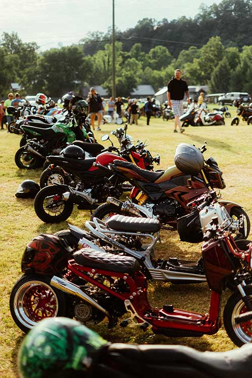 Various small bore motorbikes in the Smoky Mountains