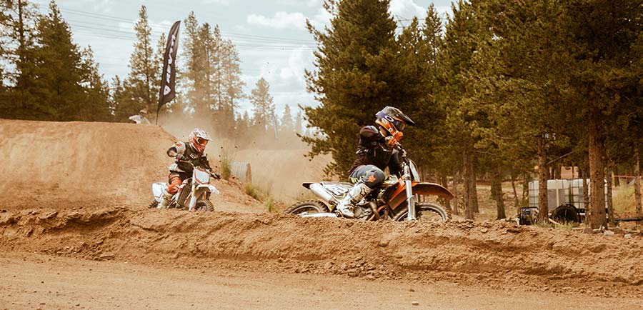 Dirt bikes on a motocross track in Colorado