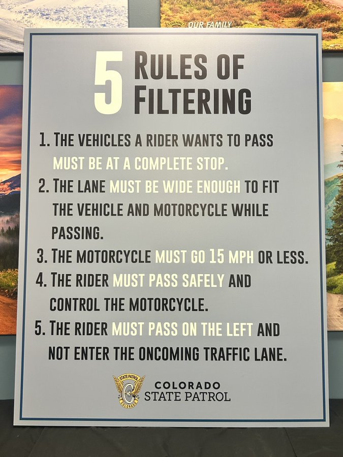 Colorado Highway Patrol rules for motorcycle lane filtering