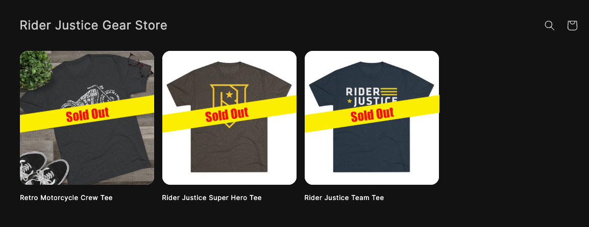 Rider Justice Gear Store - link to official Shopify store front