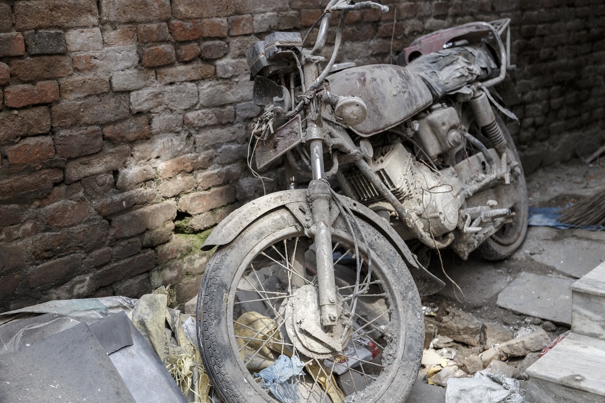 Abandoned motorcycle after injury