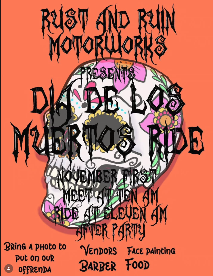 Dia de los Muertos motorcycle ride at Rust and Ruin Motorworks